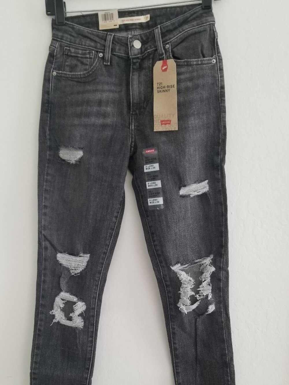 Levis 721 Jeans 188820132 High Rise Skinny Black Destroyed Ripped Brand New Tags